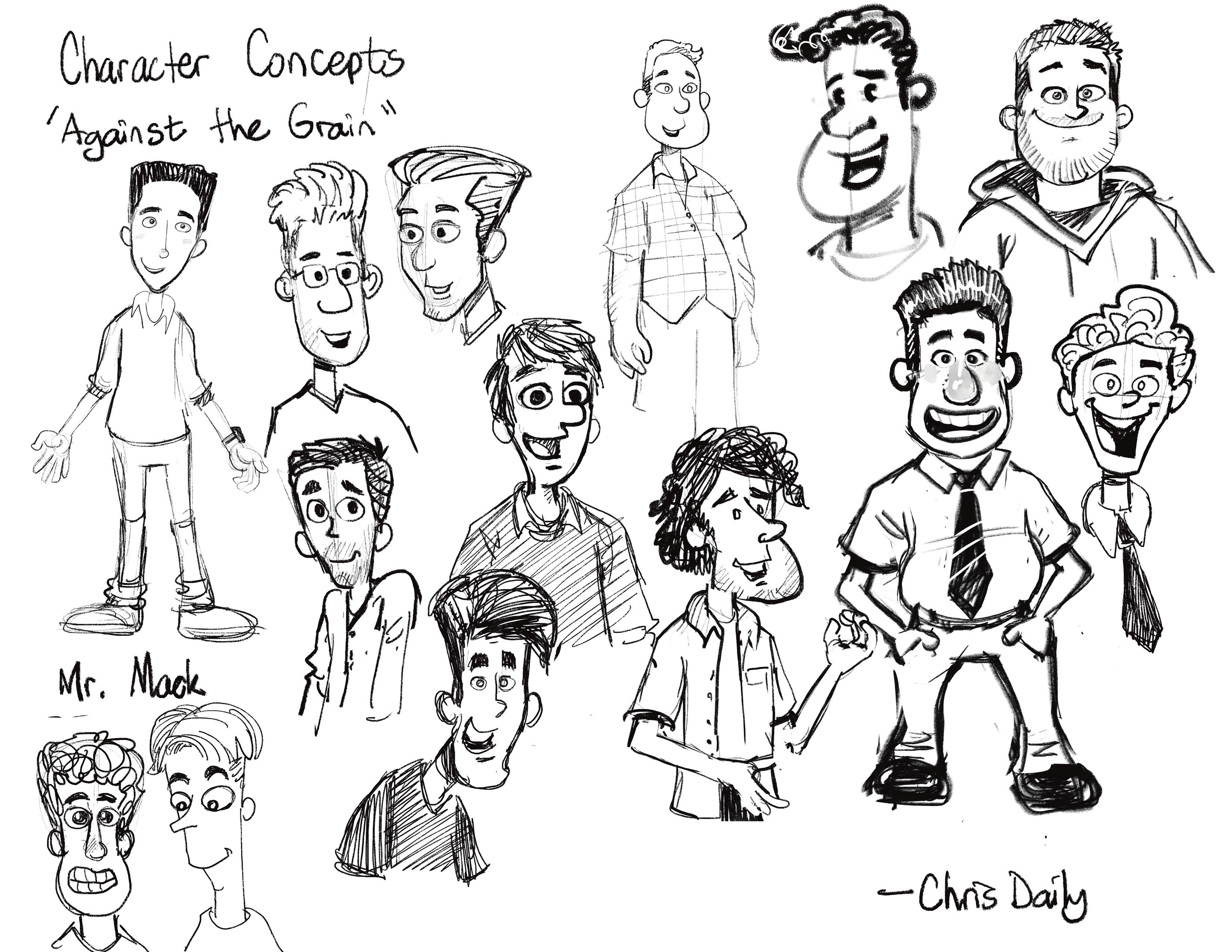 Early character concepts for A Chew Story, including Mr. Mack studies by Chris Daily